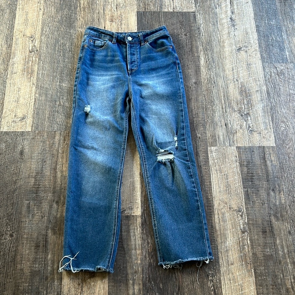 Vanilla Star Real Cheeky Distressed High Rise Medium Wash Jeans Juniors Size 9 - Picture 8 of 11